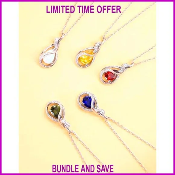 Sterling Silver Birthstone Necklace, Ribbon Pendant, Gift for Women